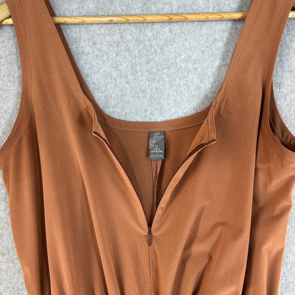 Prana Railay Tank Jumpsuit Rust Brown Clay Ruched‎ Ankle Pockets Womens Small - Picture 2 of 16